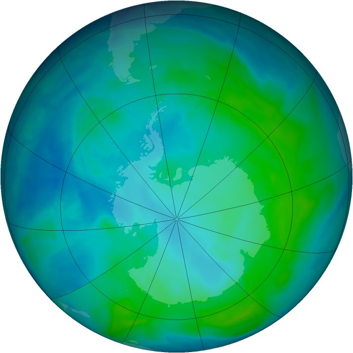 Antarctic ozone map for 25 January 2014